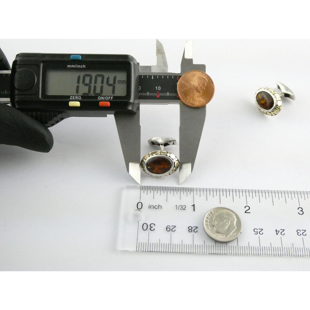John Hardy 18k Gold Sterling Silver Amber Cabochon Cufflinks 11.2g 19mm Width