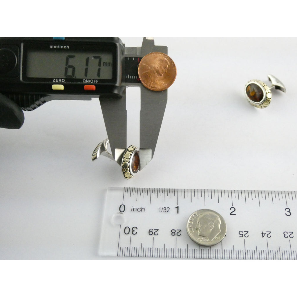 John Hardy 18k Gold Sterling Silver Amber Cabochon Cufflinks 11.2g 19mm Width