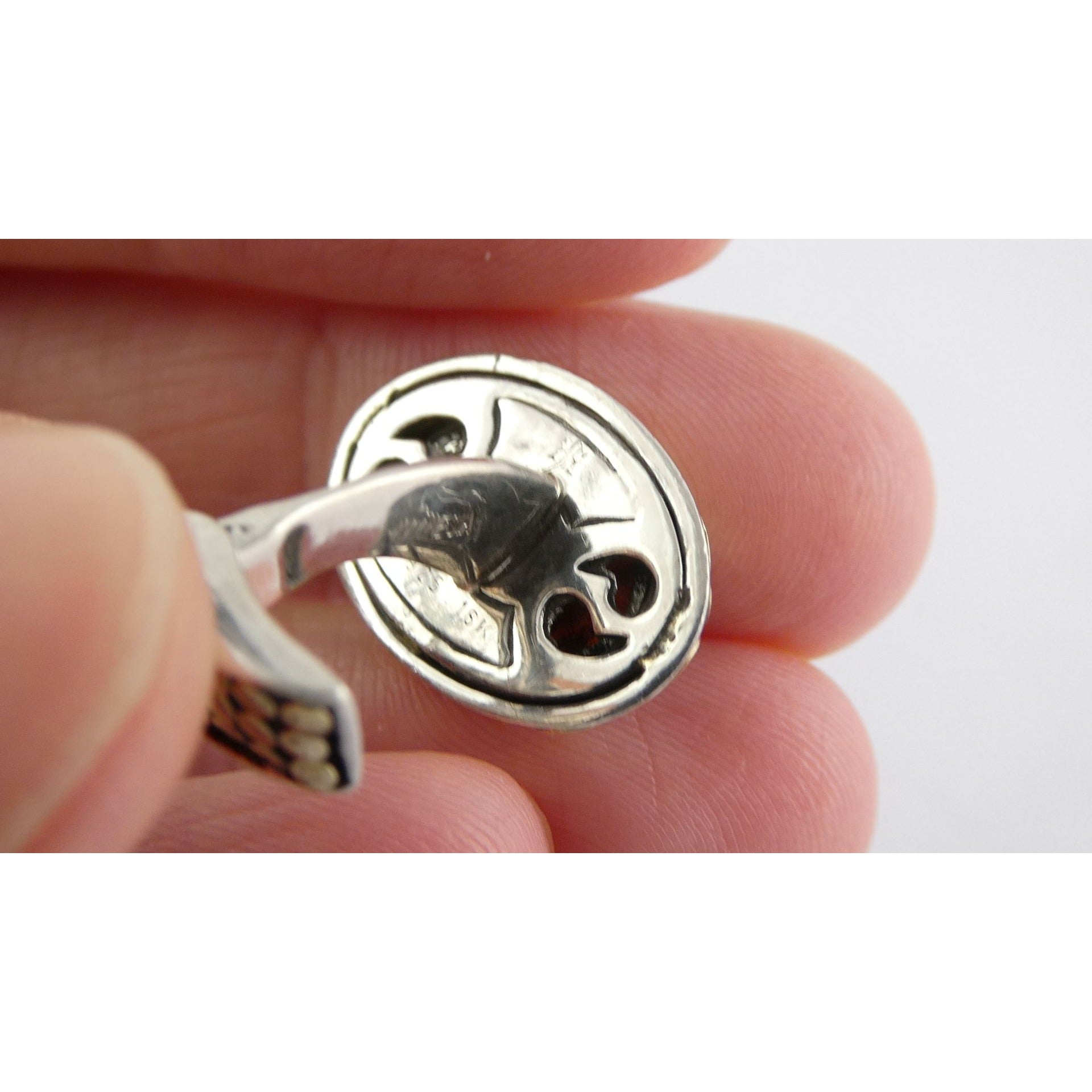 John Hardy 18k Gold Sterling Silver Amber Cabochon Cufflinks 11.2g 19mm Width