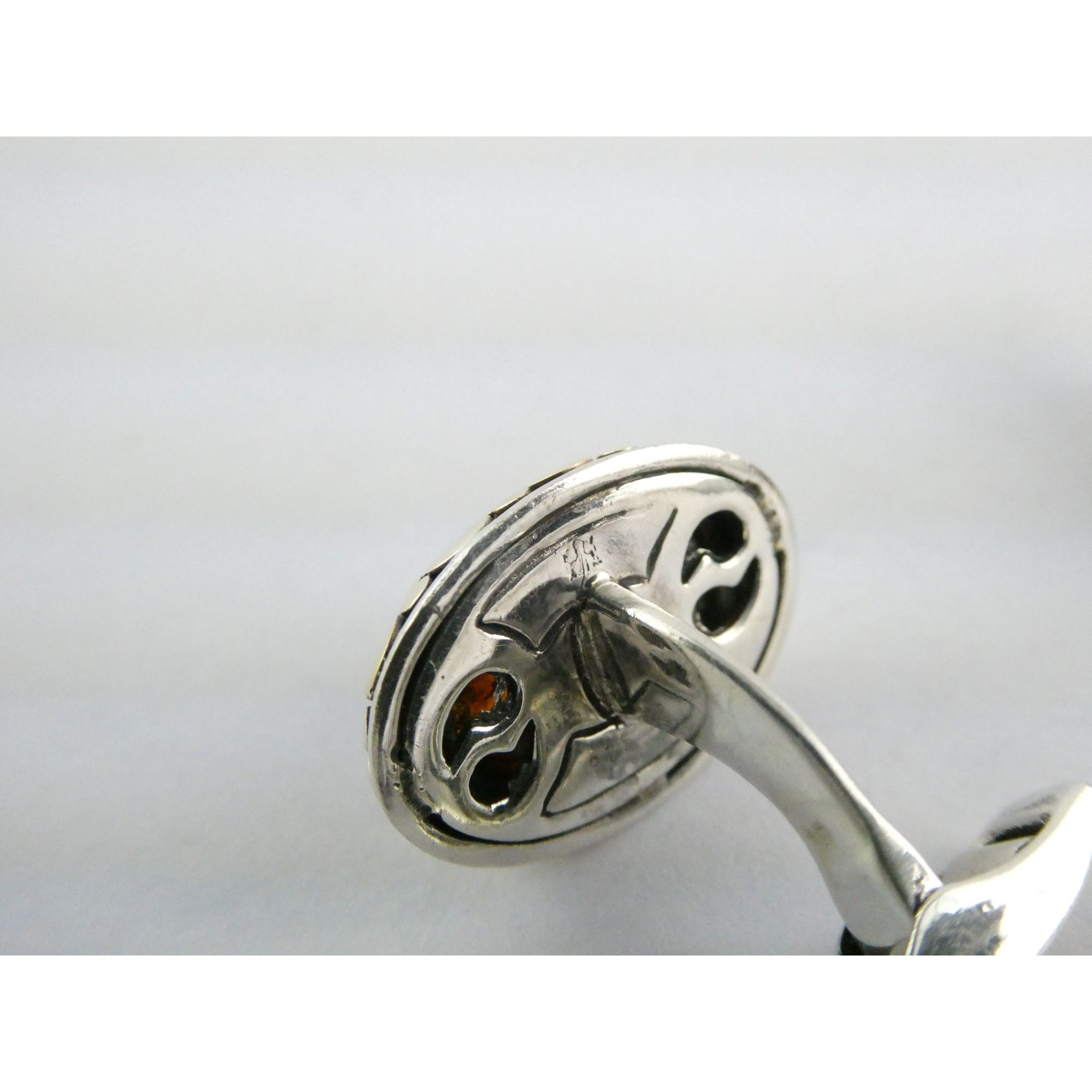 John Hardy 18k Gold Sterling Silver Amber Cabochon Cufflinks 11.2g 19mm Width