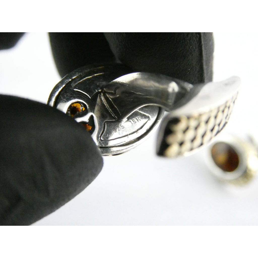 John Hardy 18k Gold Sterling Silver Amber Cabochon Cufflinks 11.2g 19mm Width