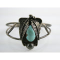 Southwestern Unmarked Sterling Silver Turquoise Leaves Cuff Bracelet 5.75 In 16g
