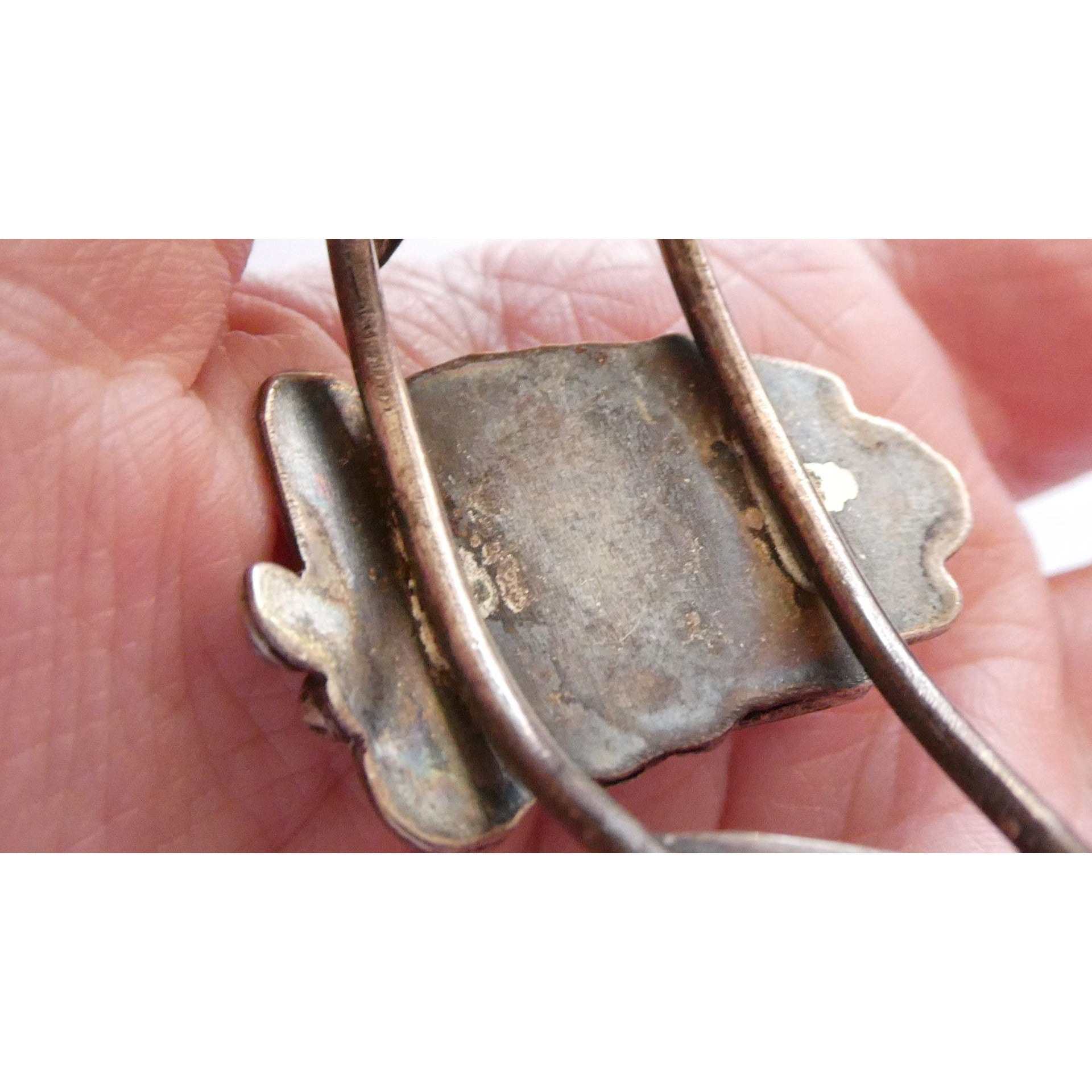 Southwestern Unmarked Sterling Silver Turquoise Leaves Cuff Bracelet 5.75 In 16g