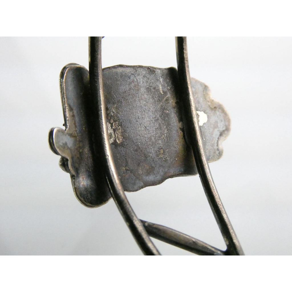 Southwestern Unmarked Sterling Silver Turquoise Leaves Cuff Bracelet 5.75 In 16g