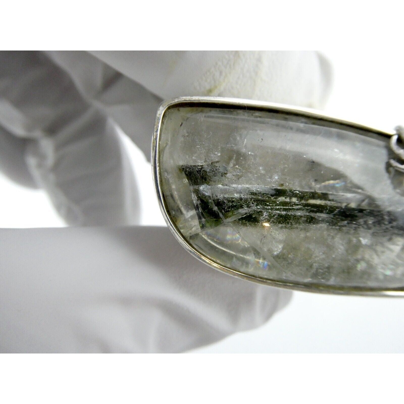 Stephen Dweck Sterling Silver Green Tourmaline in Quartz Ring OOAK Size 7.25 54g