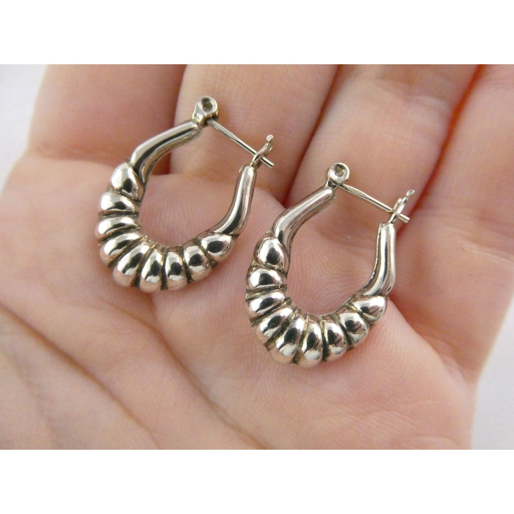 Sterling Silver Ridged Design Hoop Earrings 925 3.1g 24mm Length