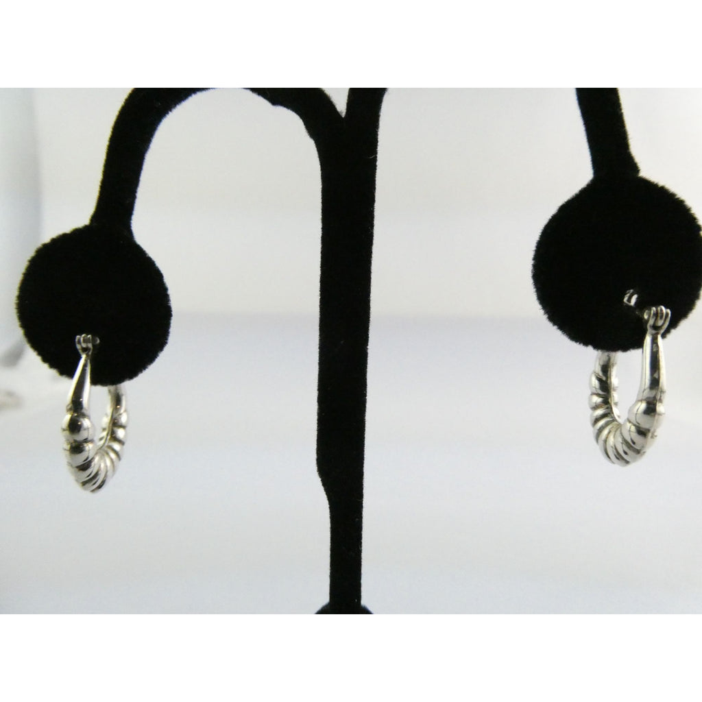 Sterling Silver Ridged Design Hoop Earrings 925 3.1g 24mm Length