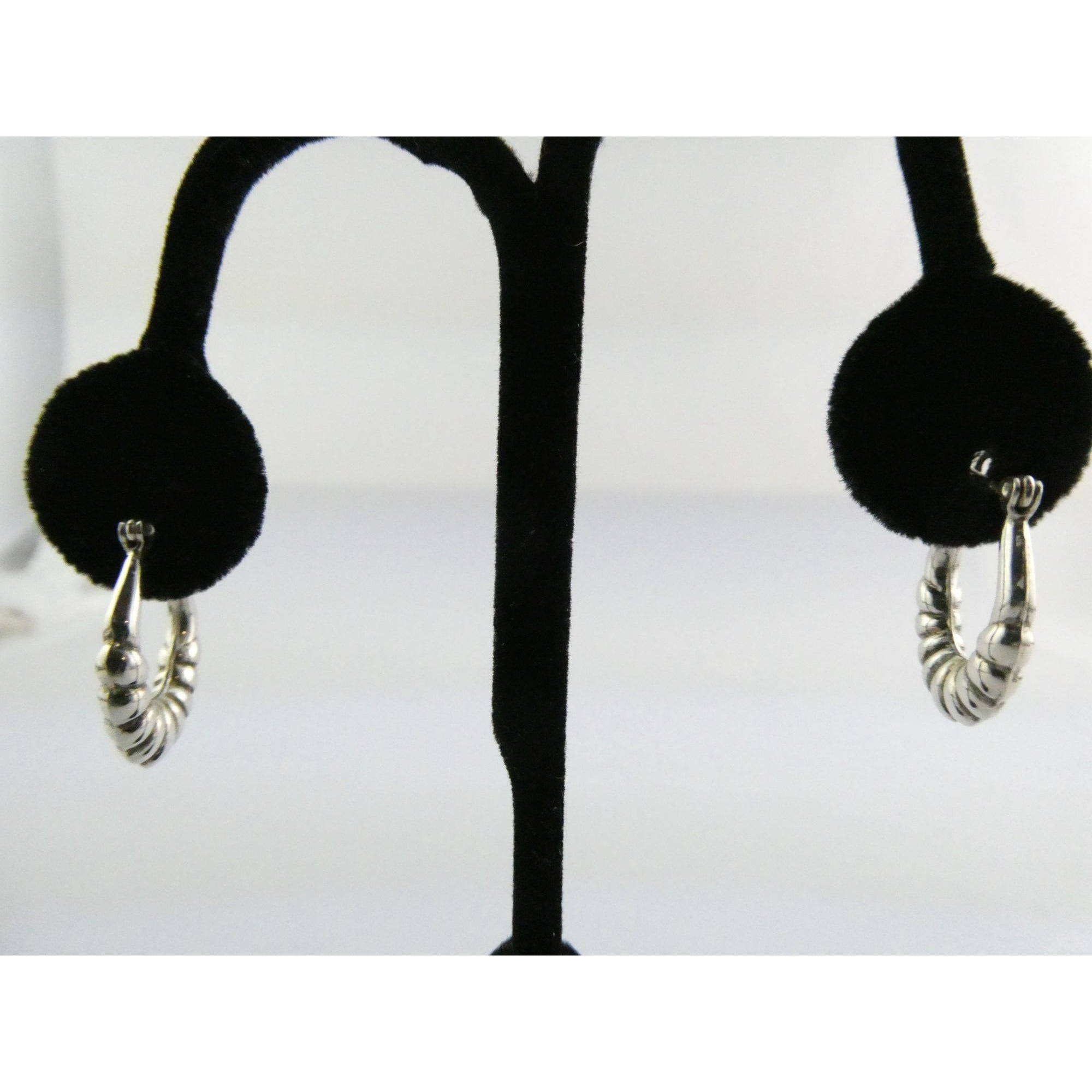 Sterling Silver Ridged Design Hoop Earrings 925 3.1g 24mm Length