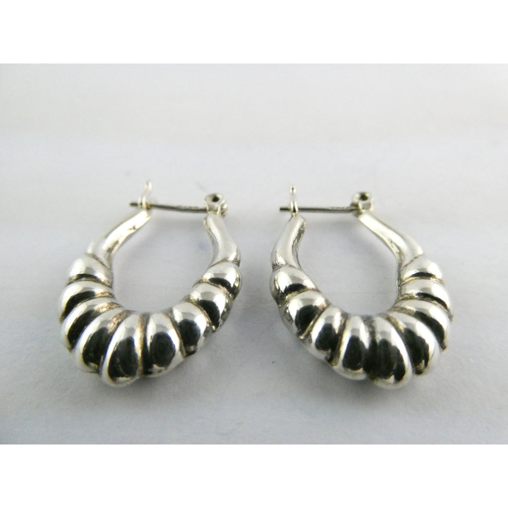 Sterling Silver Ridged Design Hoop Earrings 925 3.1g 24mm Length
