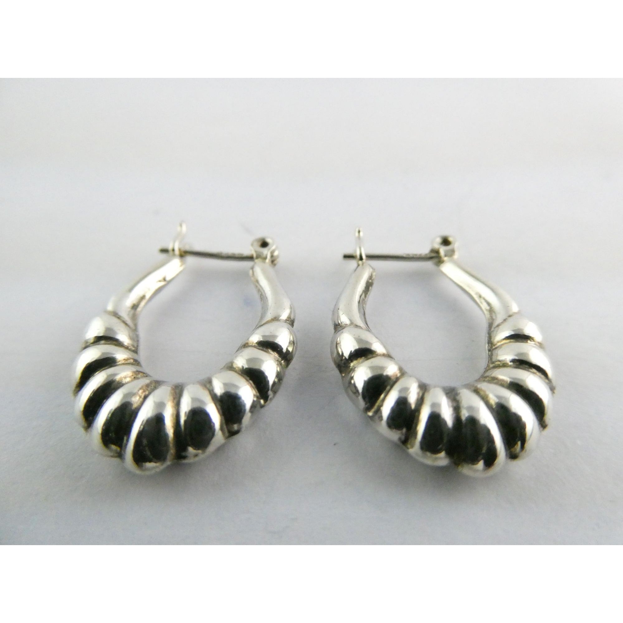 Sterling Silver Ridged Design Hoop Earrings 925 3.1g 24mm Length