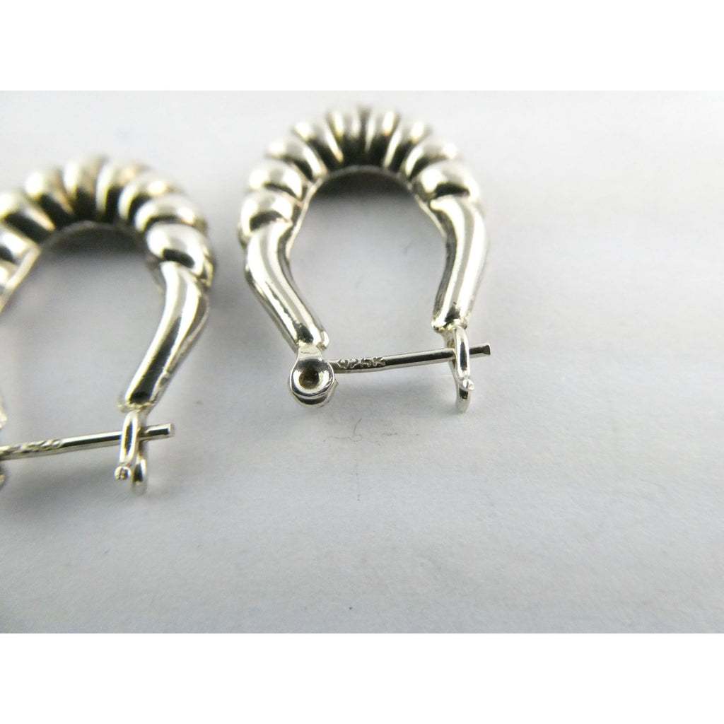 Sterling Silver Ridged Design Hoop Earrings 925 3.1g 24mm Length