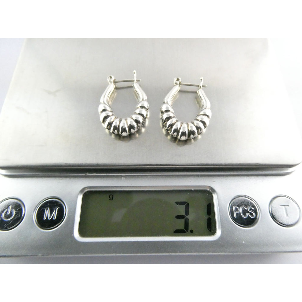 Sterling Silver Ridged Design Hoop Earrings 925 3.1g 24mm Length