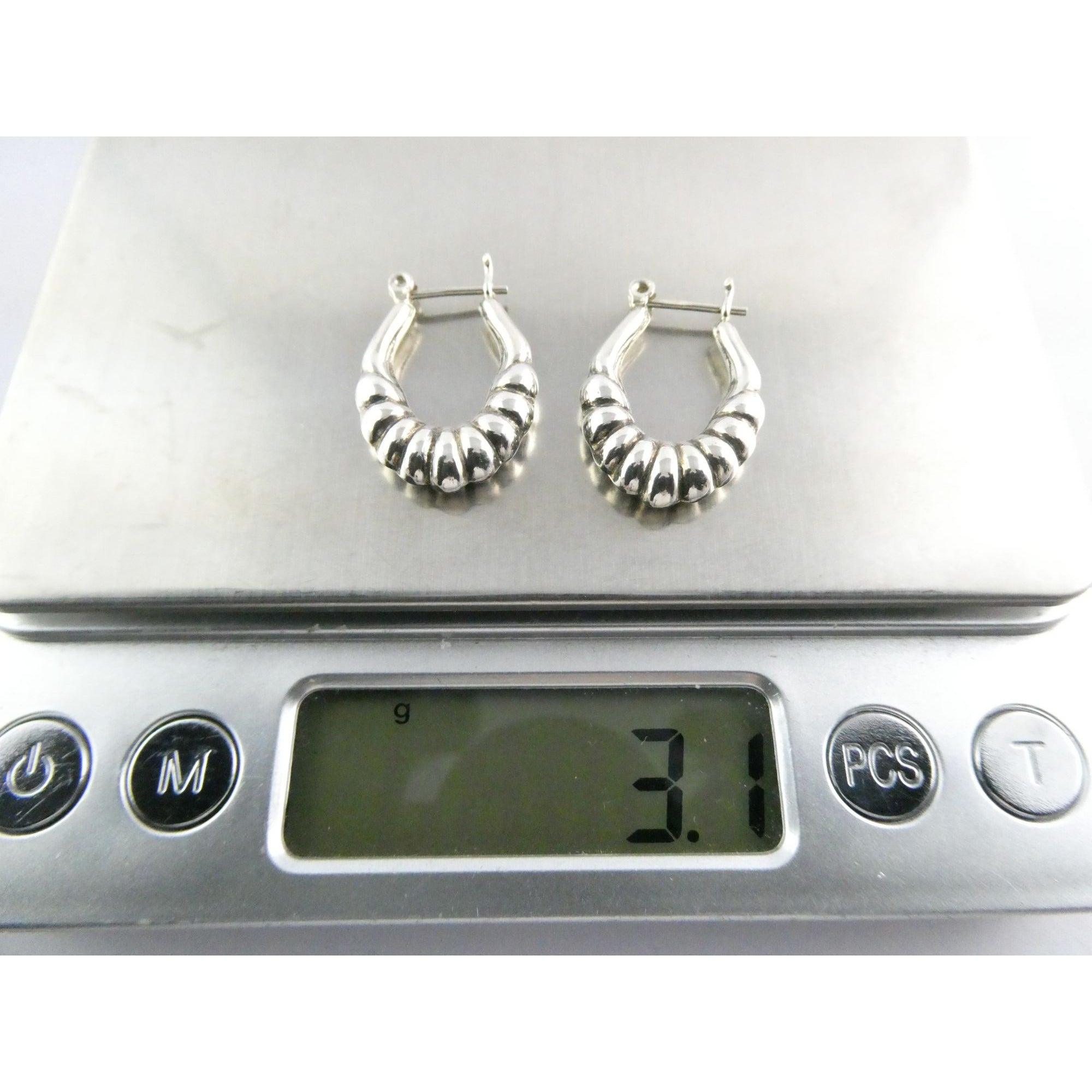 Sterling Silver Ridged Design Hoop Earrings 925 3.1g 24mm Length