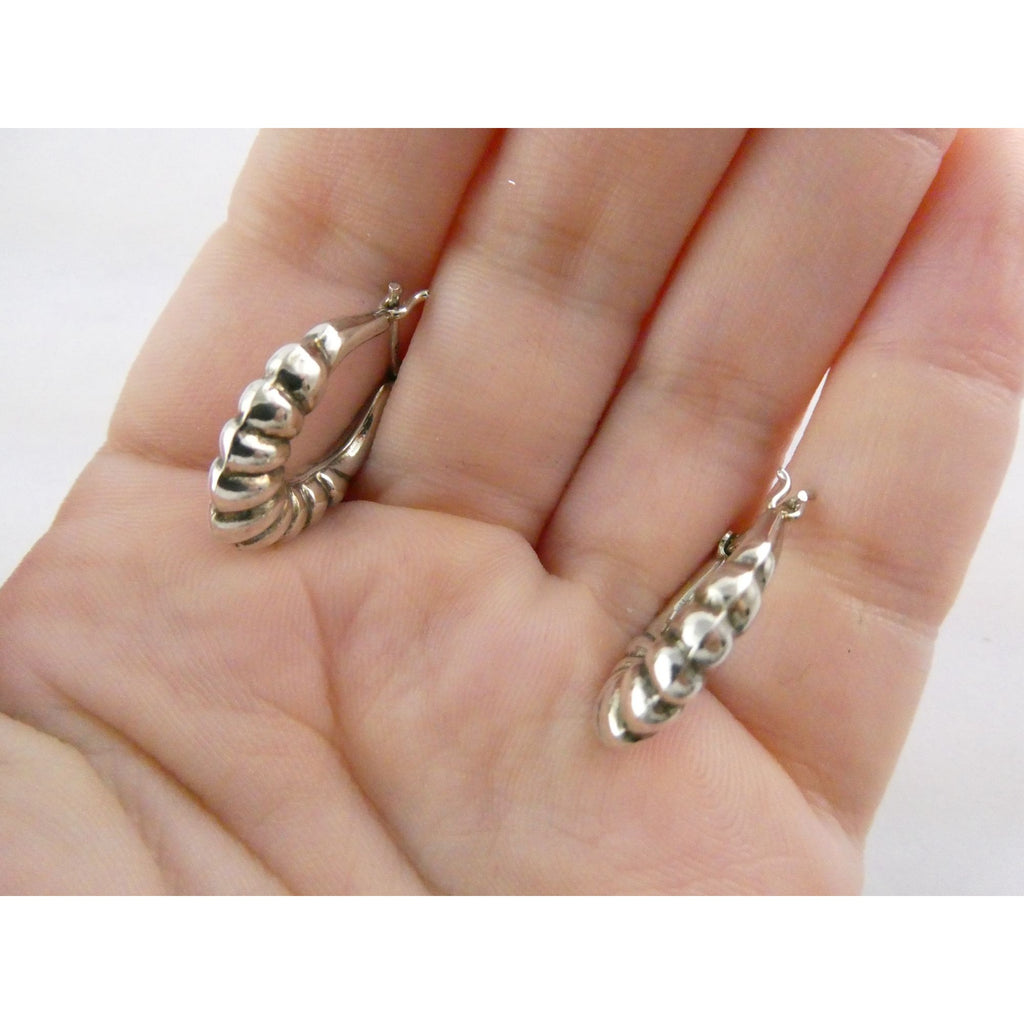 Sterling Silver Ridged Design Hoop Earrings 925 3.1g 24mm Length
