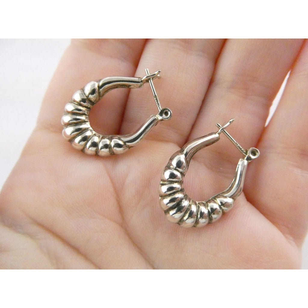 Sterling Silver Ridged Design Hoop Earrings 925 3.1g 24mm Length