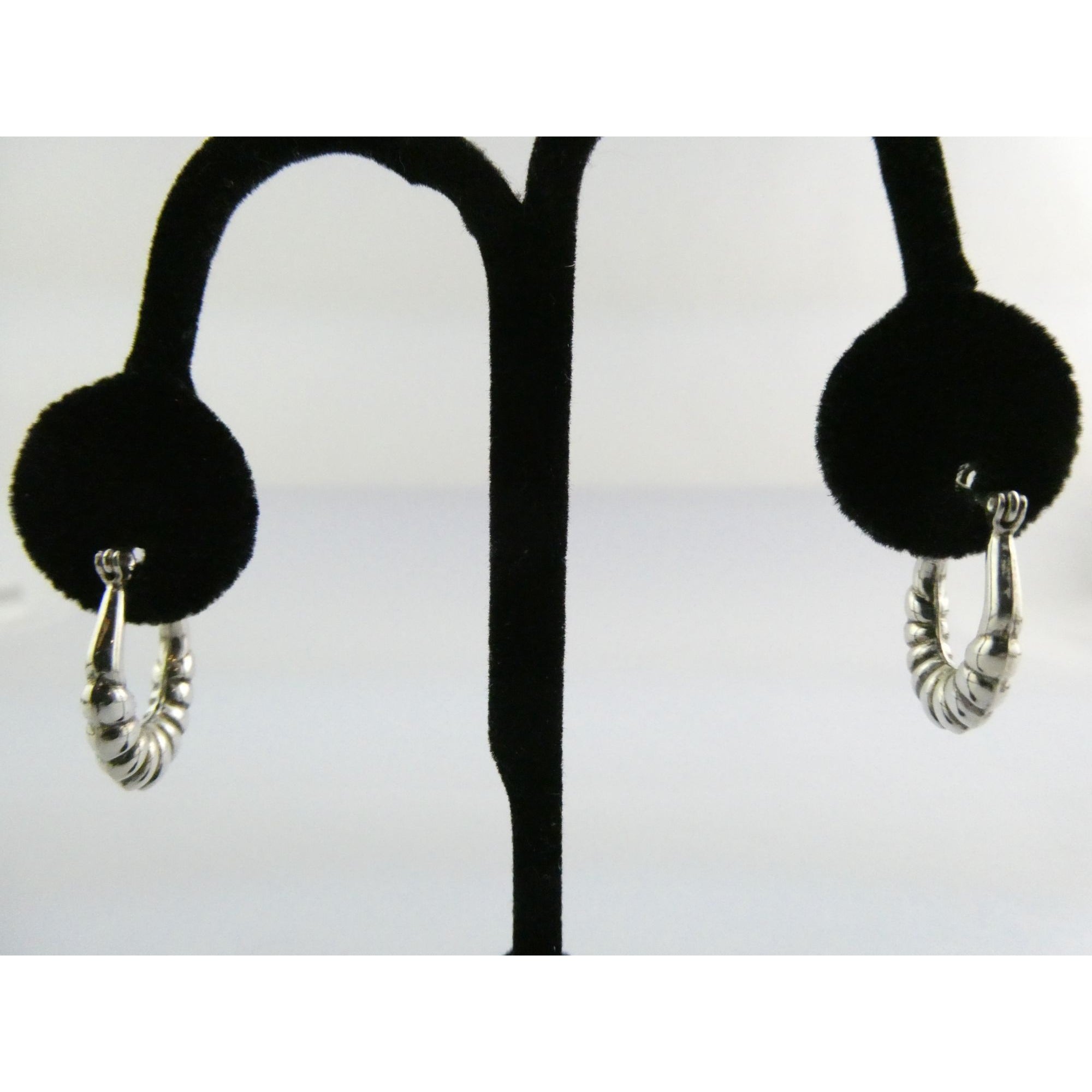 Sterling Silver Ridged Design Hoop Earrings 925 3.1g 24mm Length