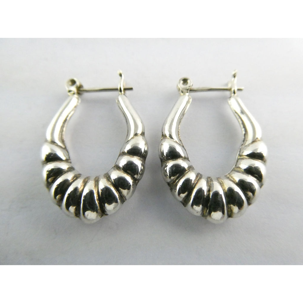 Sterling Silver Ridged Design Hoop Earrings 925 3.1g 24mm Length