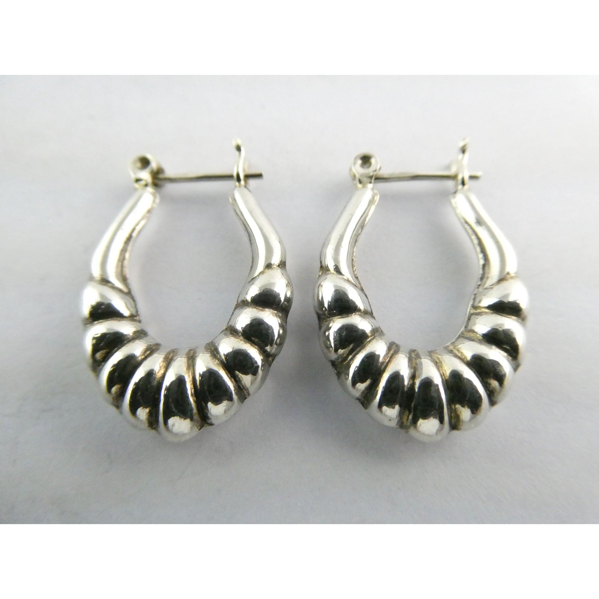 Sterling Silver Ridged Design Hoop Earrings 925 3.1g 24mm Length