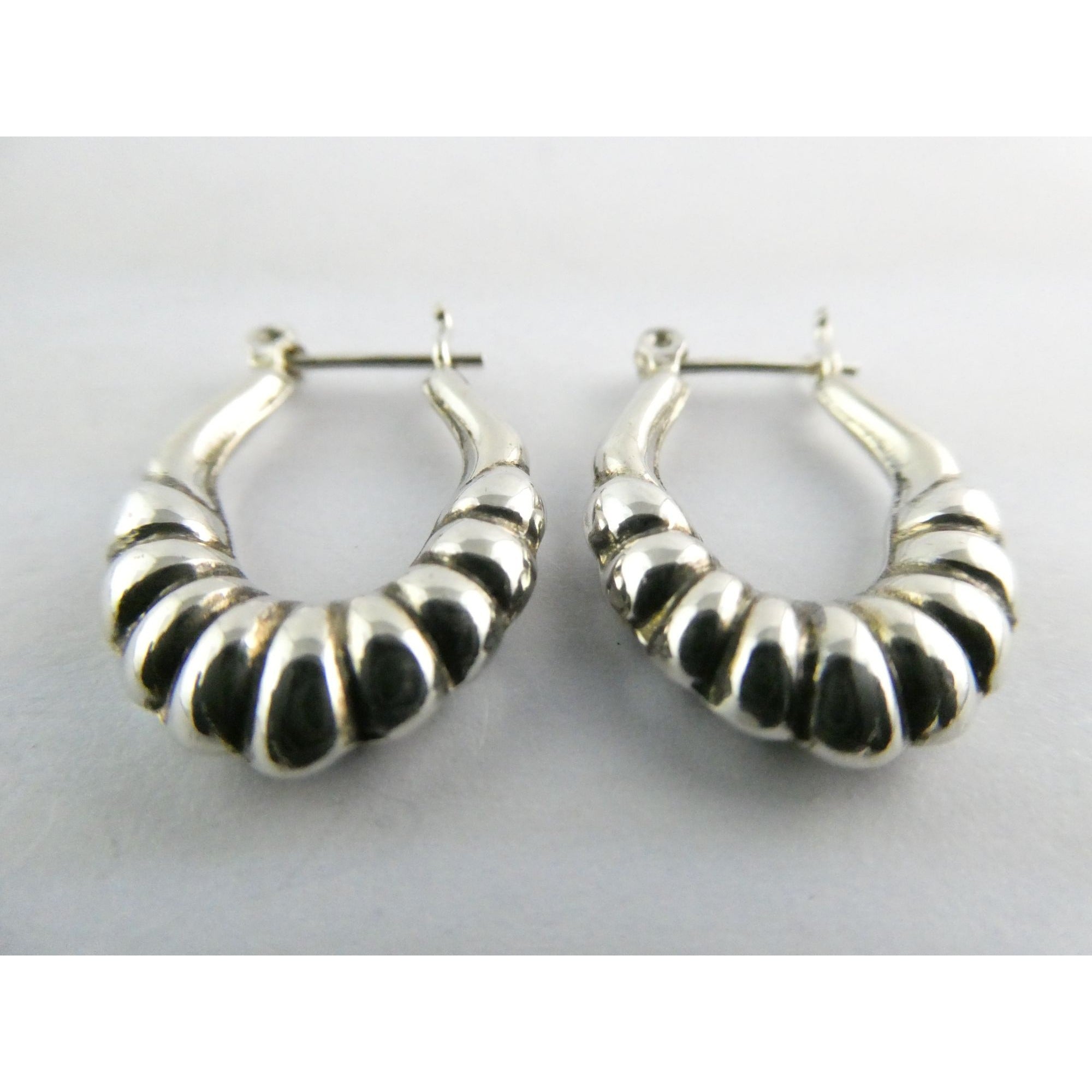 Sterling Silver Ridged Design Hoop Earrings 925 3.1g 24mm Length