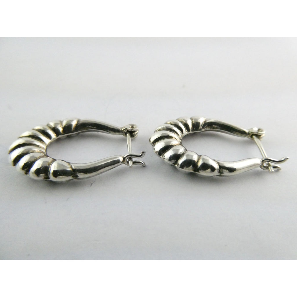 Sterling Silver Ridged Design Hoop Earrings 925 3.1g 24mm Length