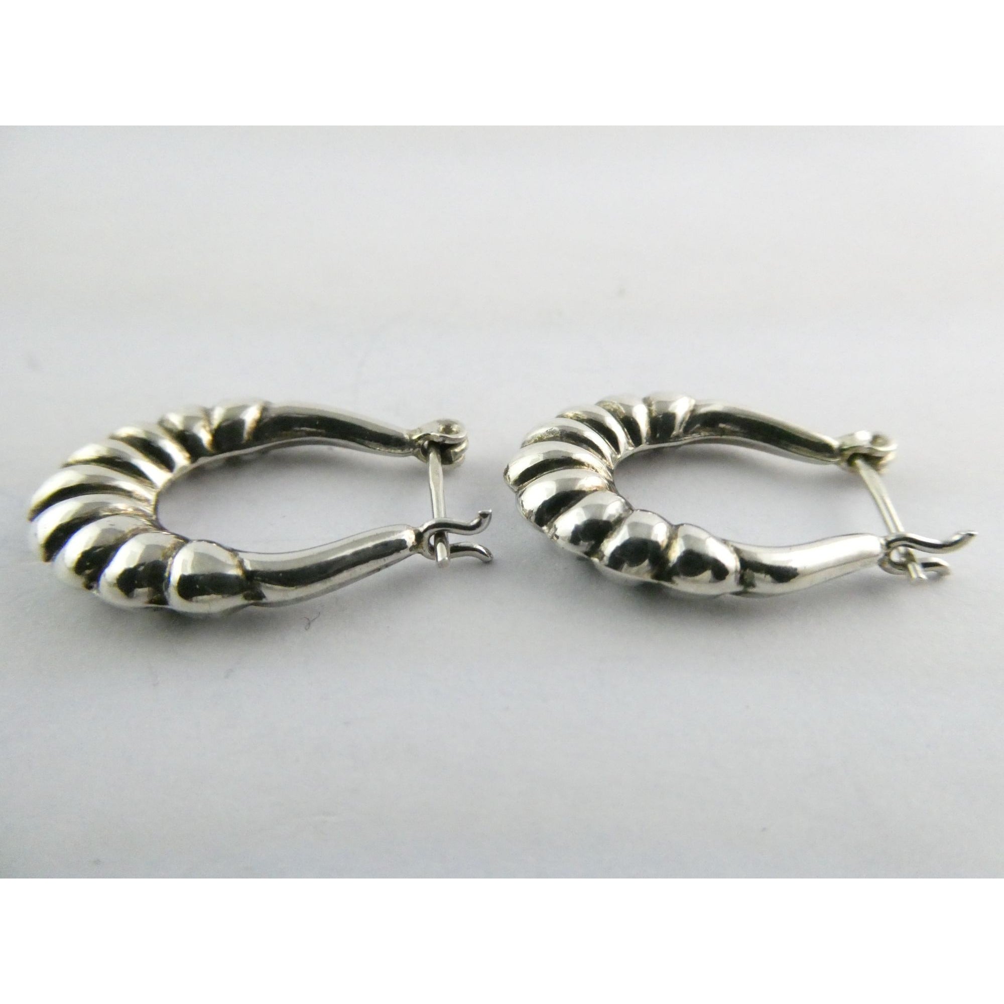 Sterling Silver Ridged Design Hoop Earrings 925 3.1g 24mm Length