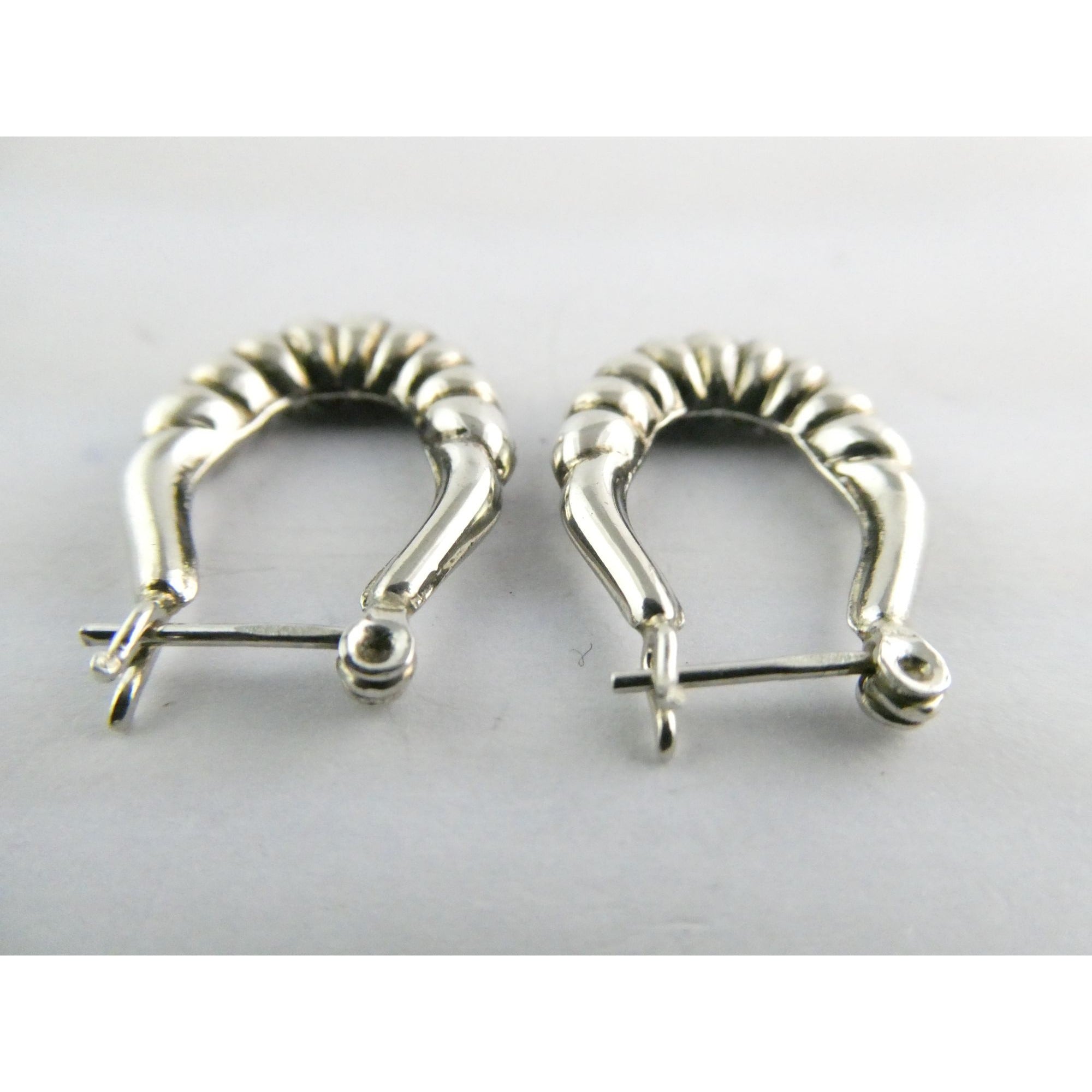 Sterling Silver Ridged Design Hoop Earrings 925 3.1g 24mm Length