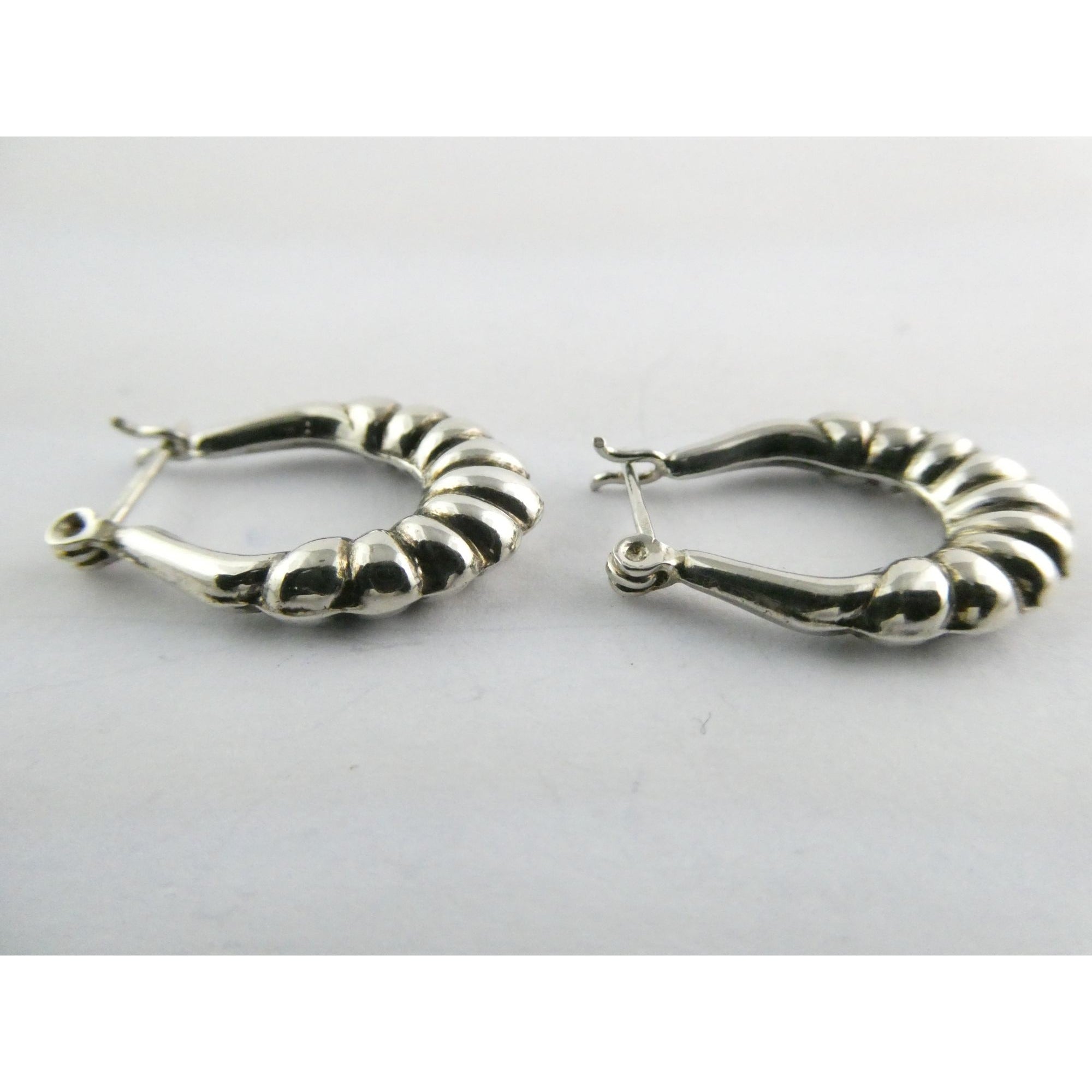 Sterling Silver Ridged Design Hoop Earrings 925 3.1g 24mm Length