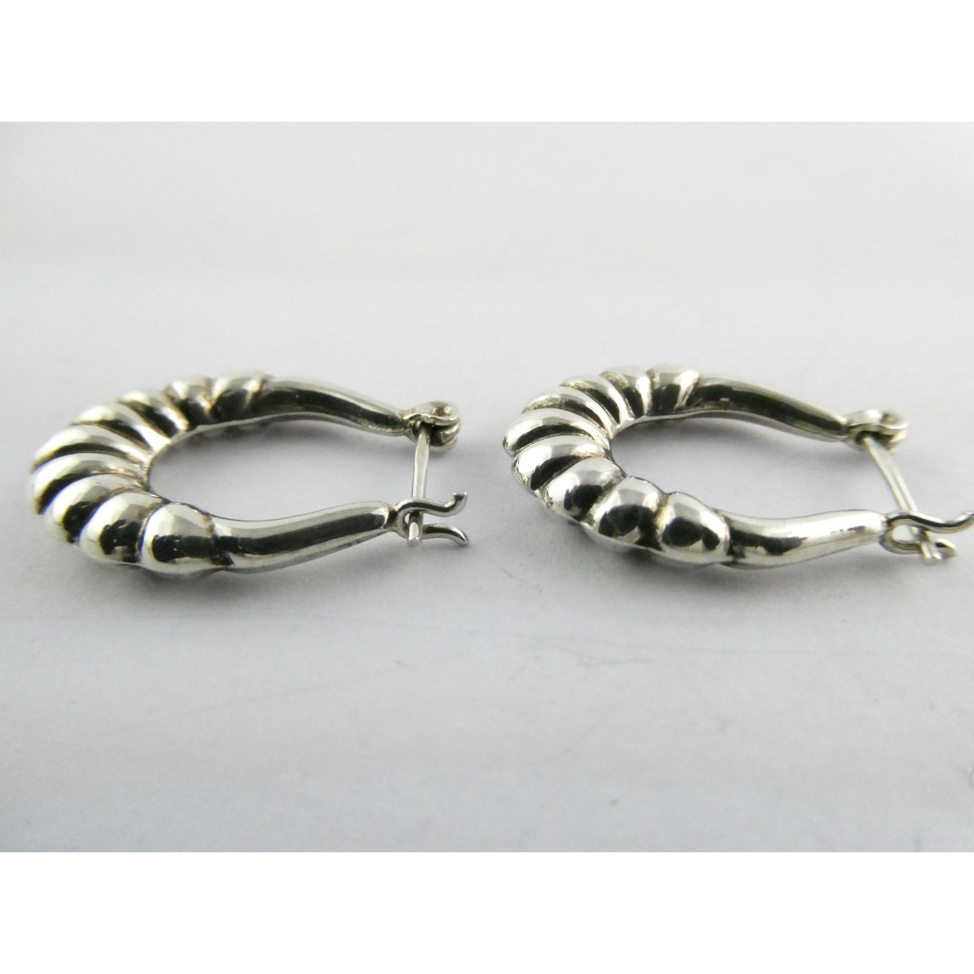 Sterling Silver Ridged Design Hoop Earrings 925 3.1g 24mm Length