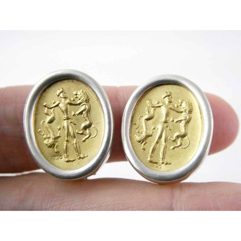 Ilias Lalaounis Greece Sterling Silver 18k Gold Hercules Lions Clip on Earrings