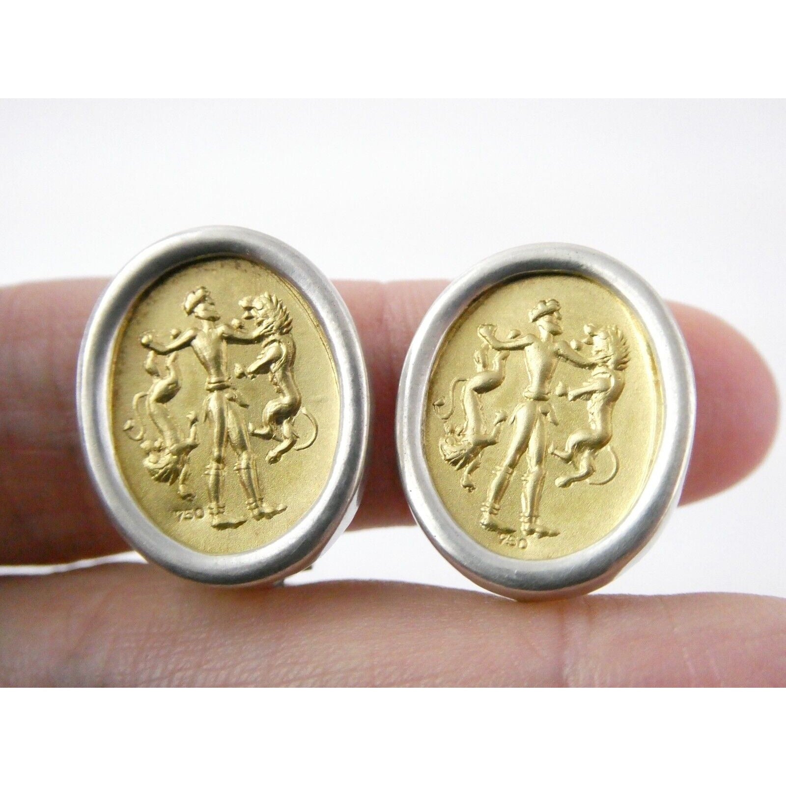 Ilias Lalaounis Greece Sterling Silver 18k Gold Hercules Lions Clip on Earrings