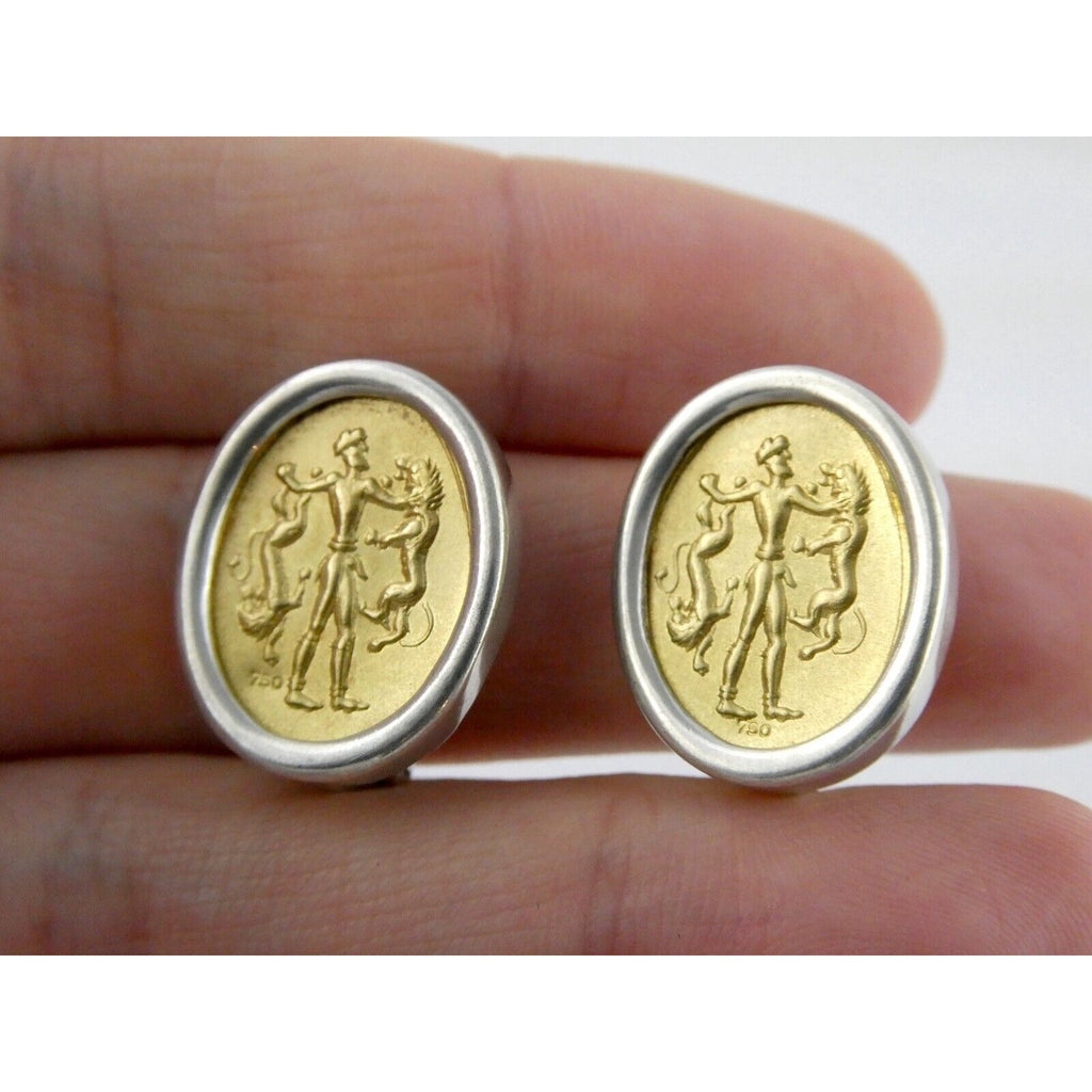 Ilias Lalaounis Greece Sterling Silver 18k Gold Hercules Lions Clip on Earrings