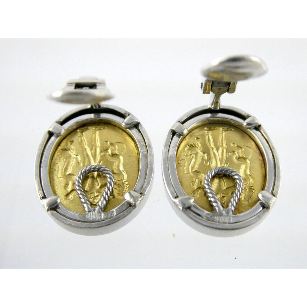 Ilias Lalaounis Greece Sterling Silver 18k Gold Hercules Lions Clip on Earrings