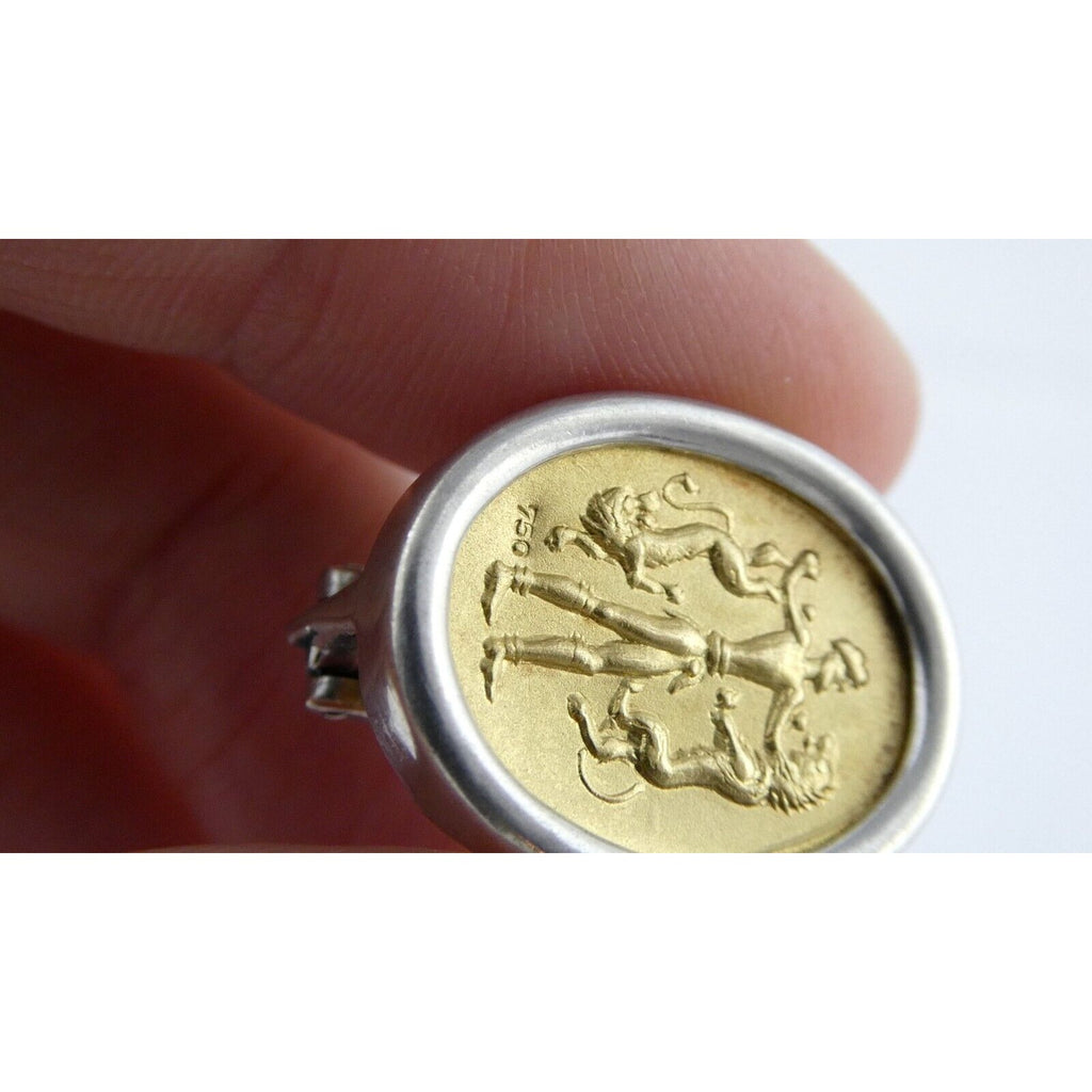 Ilias Lalaounis Greece Sterling Silver 18k Gold Hercules Lions Clip on Earrings