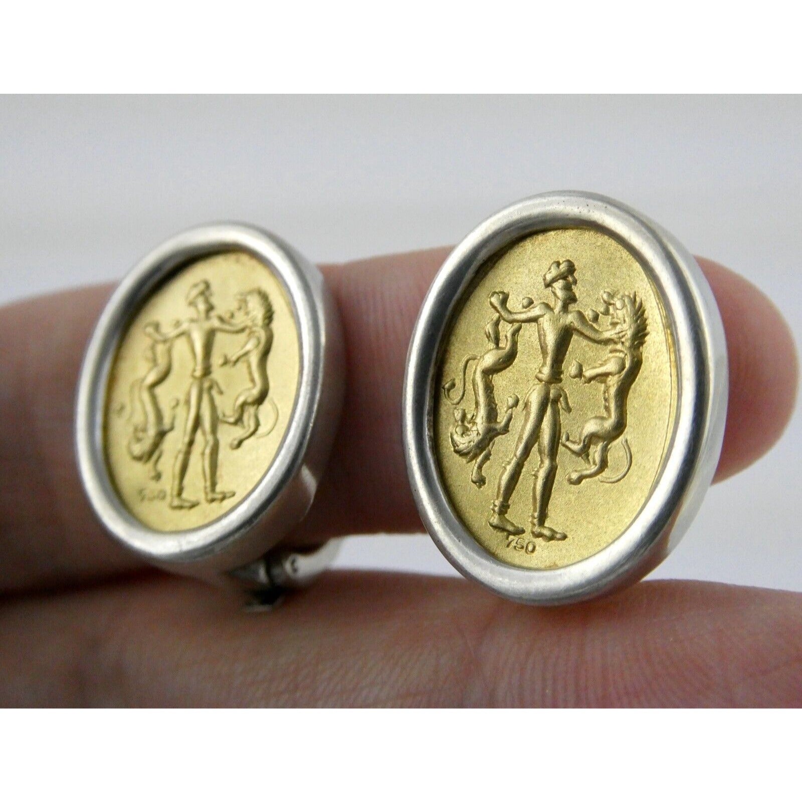 Ilias Lalaounis Greece Sterling Silver 18k Gold Hercules Lions Clip on Earrings