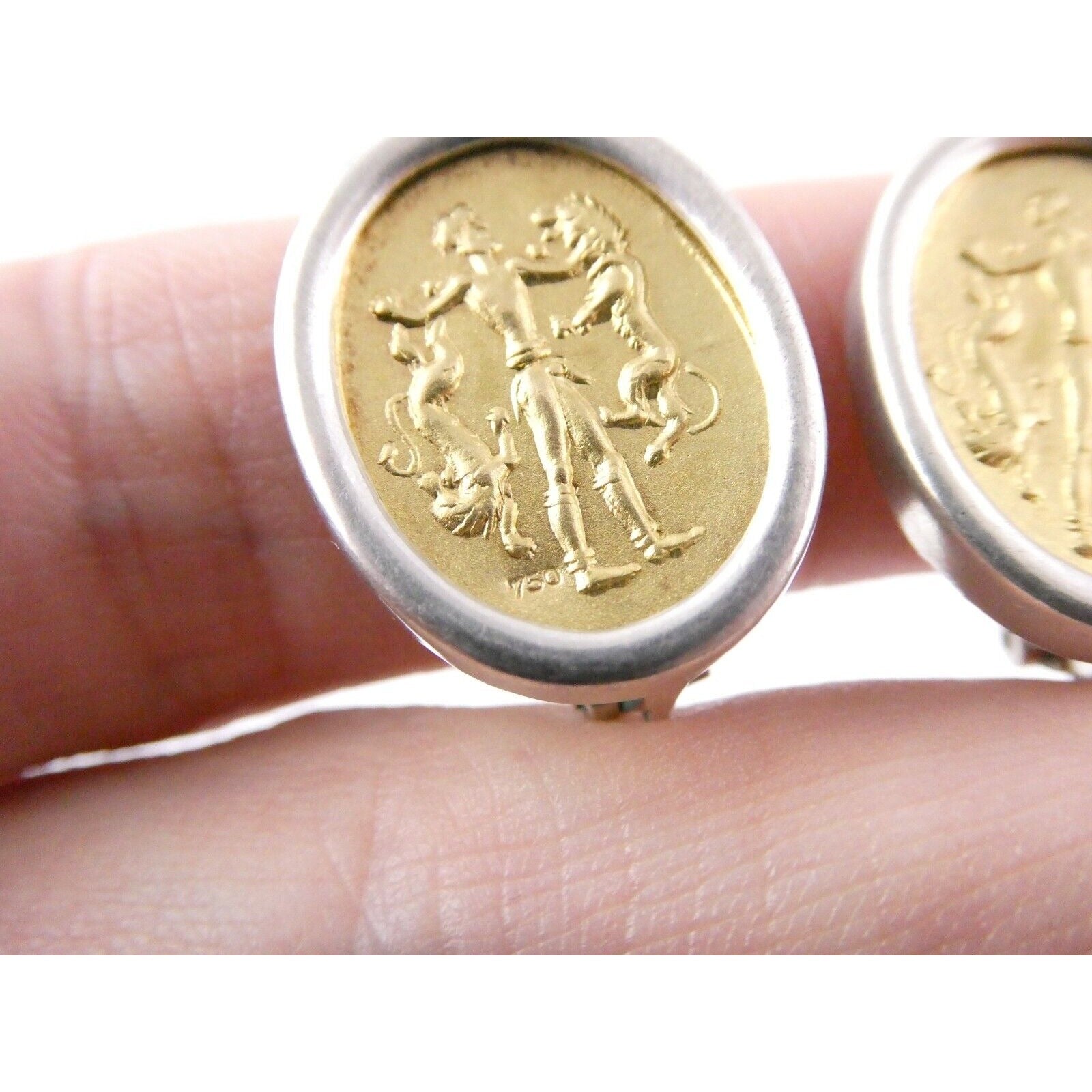 Ilias Lalaounis Greece Sterling Silver 18k Gold Hercules Lions Clip on Earrings