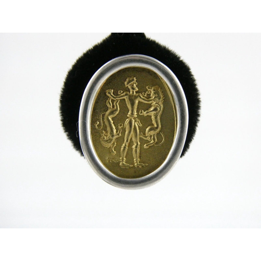 Ilias Lalaounis Greece Sterling Silver 18k Gold Hercules Lions Clip on Earrings