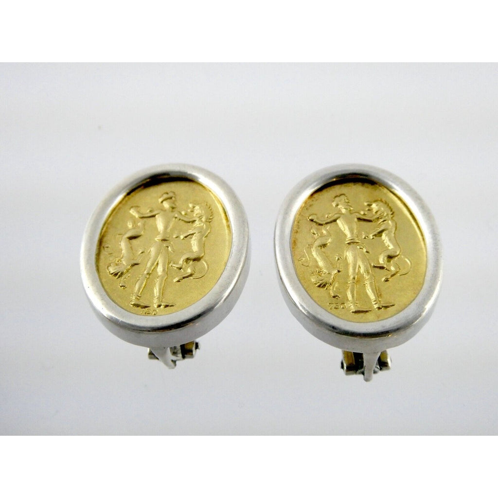 Ilias Lalaounis Greece Sterling Silver 18k Gold Hercules Lions Clip on Earrings