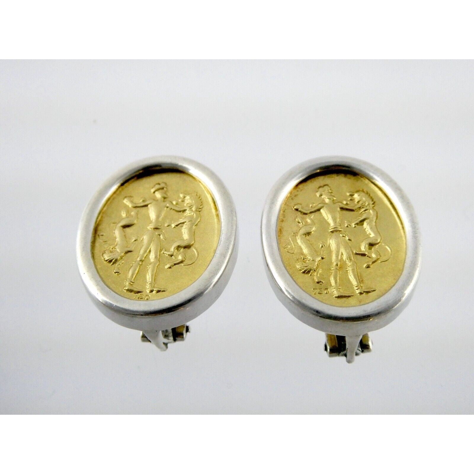 Ilias Lalaounis Greece Sterling Silver 18k Gold Hercules Lions Clip on Earrings