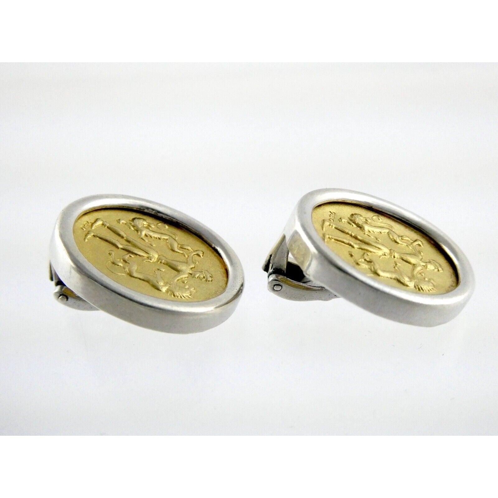 Ilias Lalaounis Greece Sterling Silver 18k Gold Hercules Lions Clip on Earrings