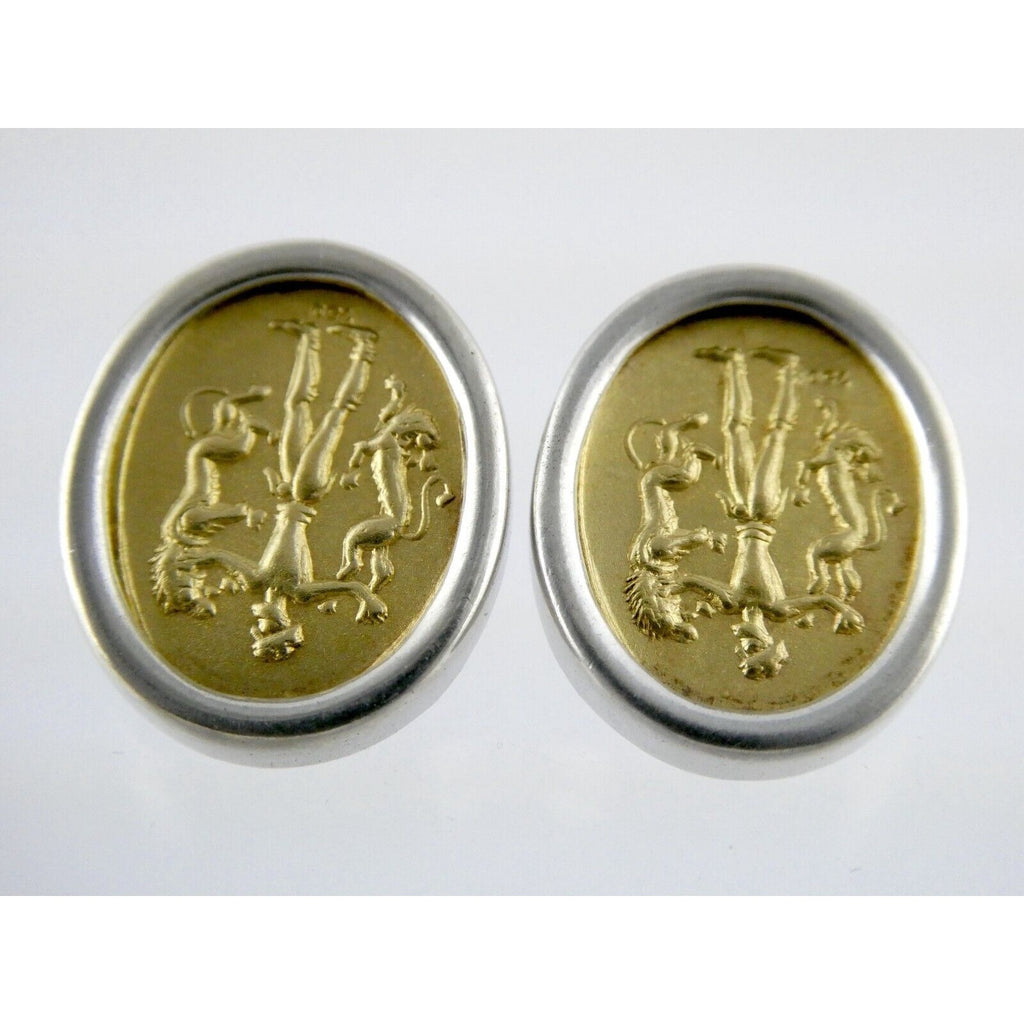 Ilias Lalaounis Greece Sterling Silver 18k Gold Hercules Lions Clip on Earrings