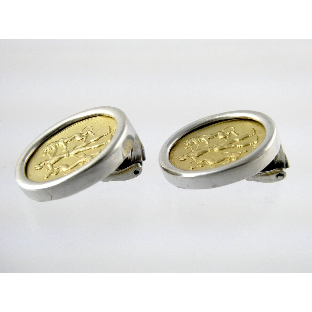 Ilias Lalaounis Greece Sterling Silver 18k Gold Hercules Lions Clip on Earrings
