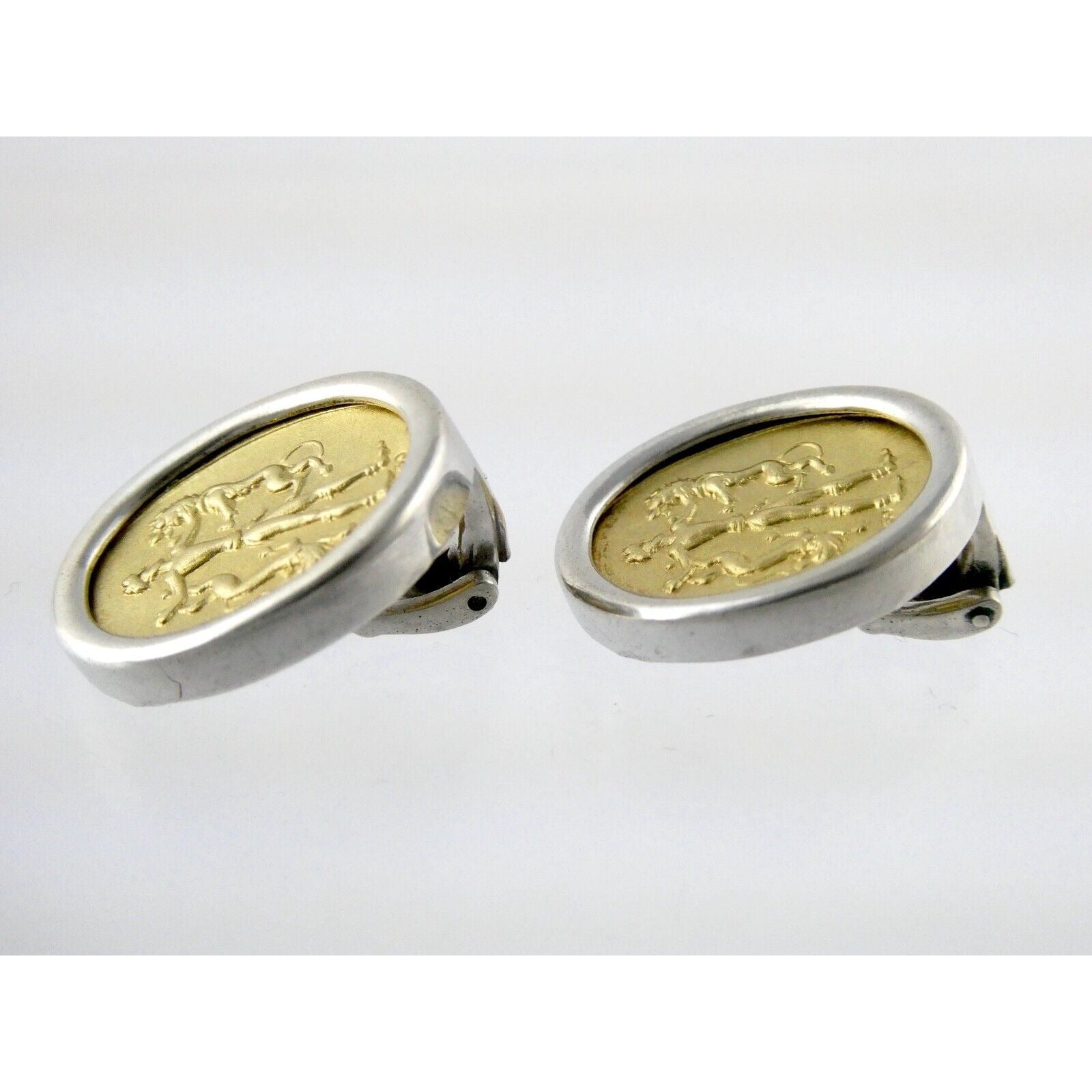 Ilias Lalaounis Greece Sterling Silver 18k Gold Hercules Lions Clip on Earrings