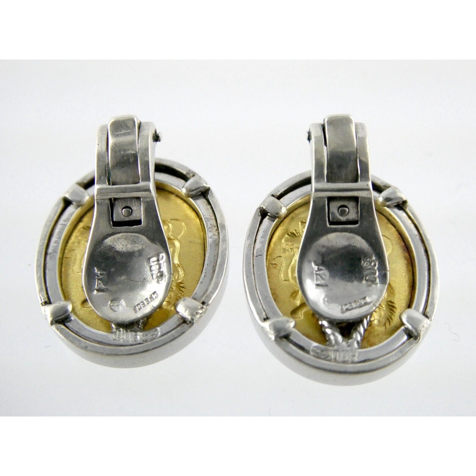 Ilias Lalaounis Greece Sterling Silver 18k Gold Hercules Lions Clip on Earrings