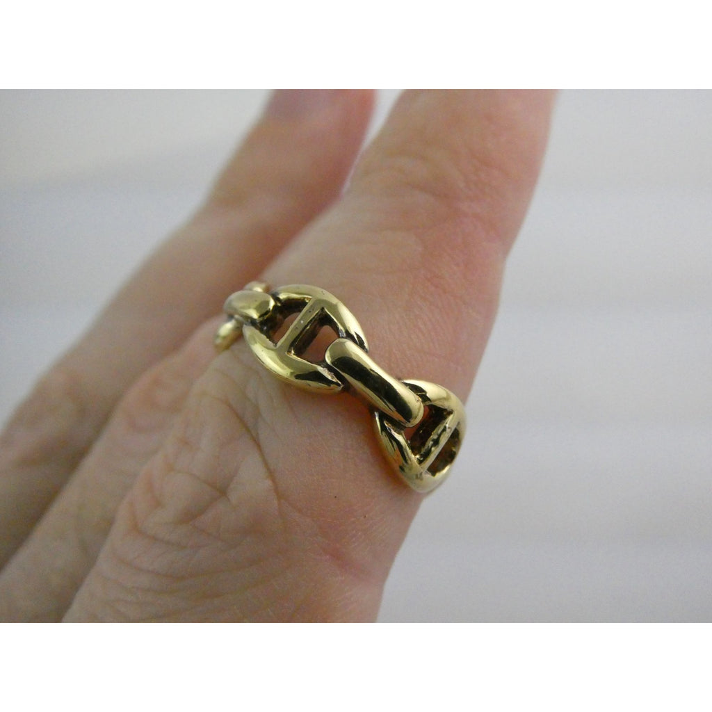 Gilt Sterling Silver Anchor Chain Design Open Band Ring 925 Size 7.5 Weighs 4.4g