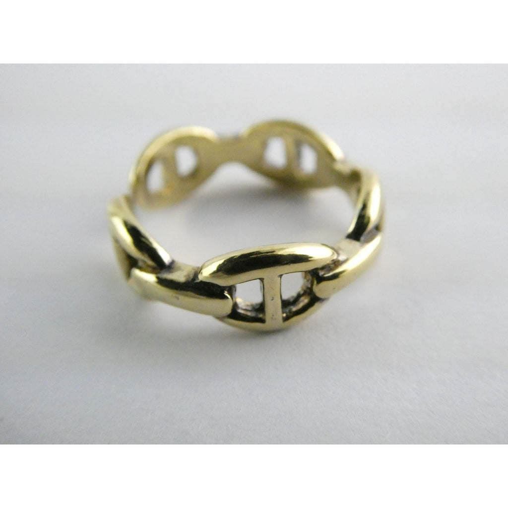 Gilt Sterling Silver Anchor Chain Design Open Band Ring 925 Size 7.5 Weighs 4.4g