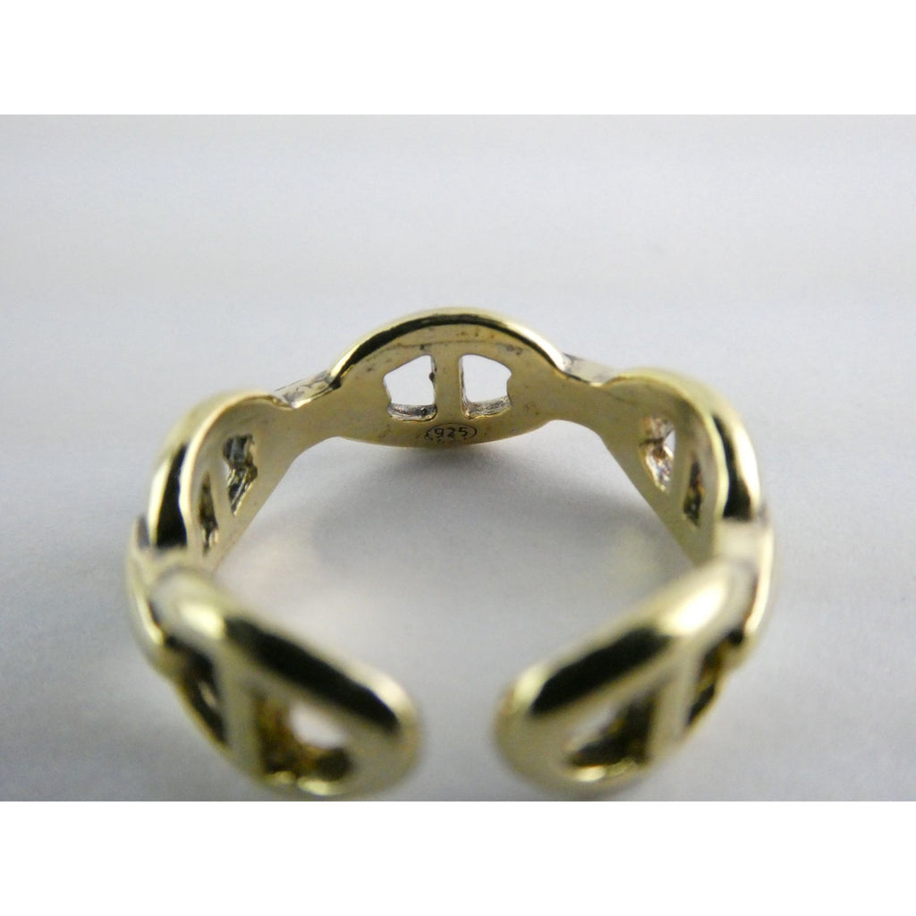 Gilt Sterling Silver Anchor Chain Design Open Band Ring 925 Size 7.5 Weighs 4.4g
