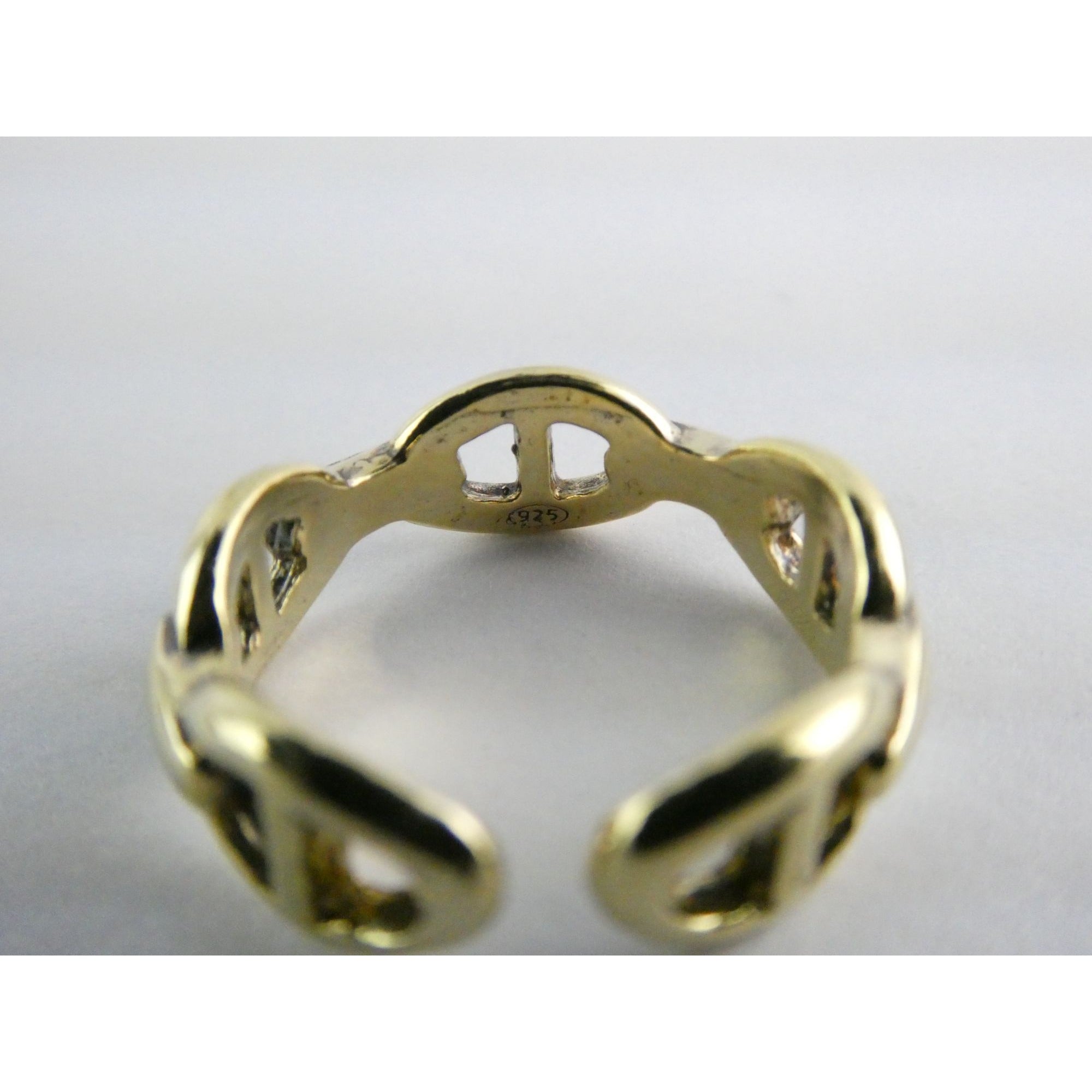 Gilt Sterling Silver Anchor Chain Design Open Band Ring 925 Size 7.5 Weighs 4.4g