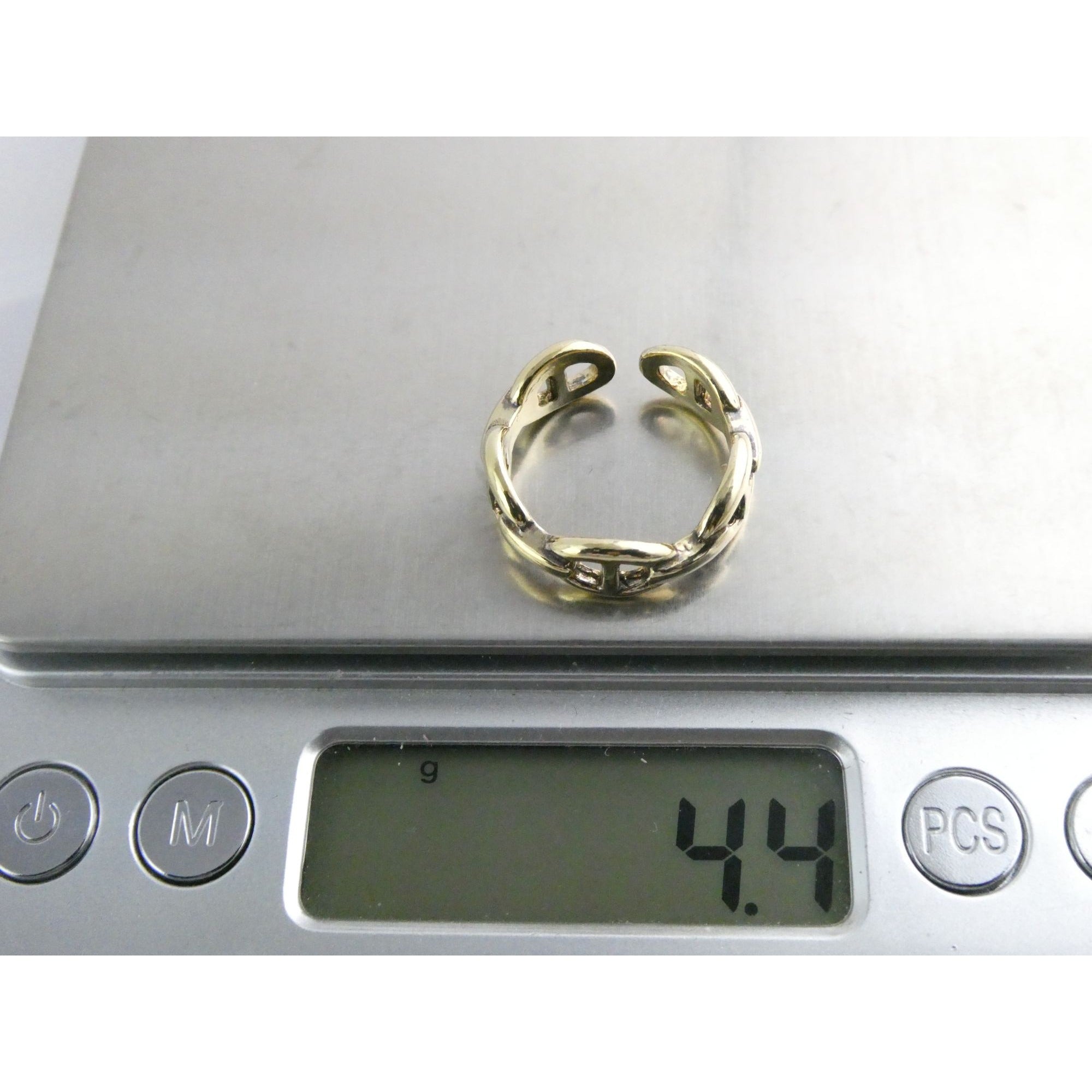 Gilt Sterling Silver Anchor Chain Design Open Band Ring 925 Size 7.5 Weighs 4.4g