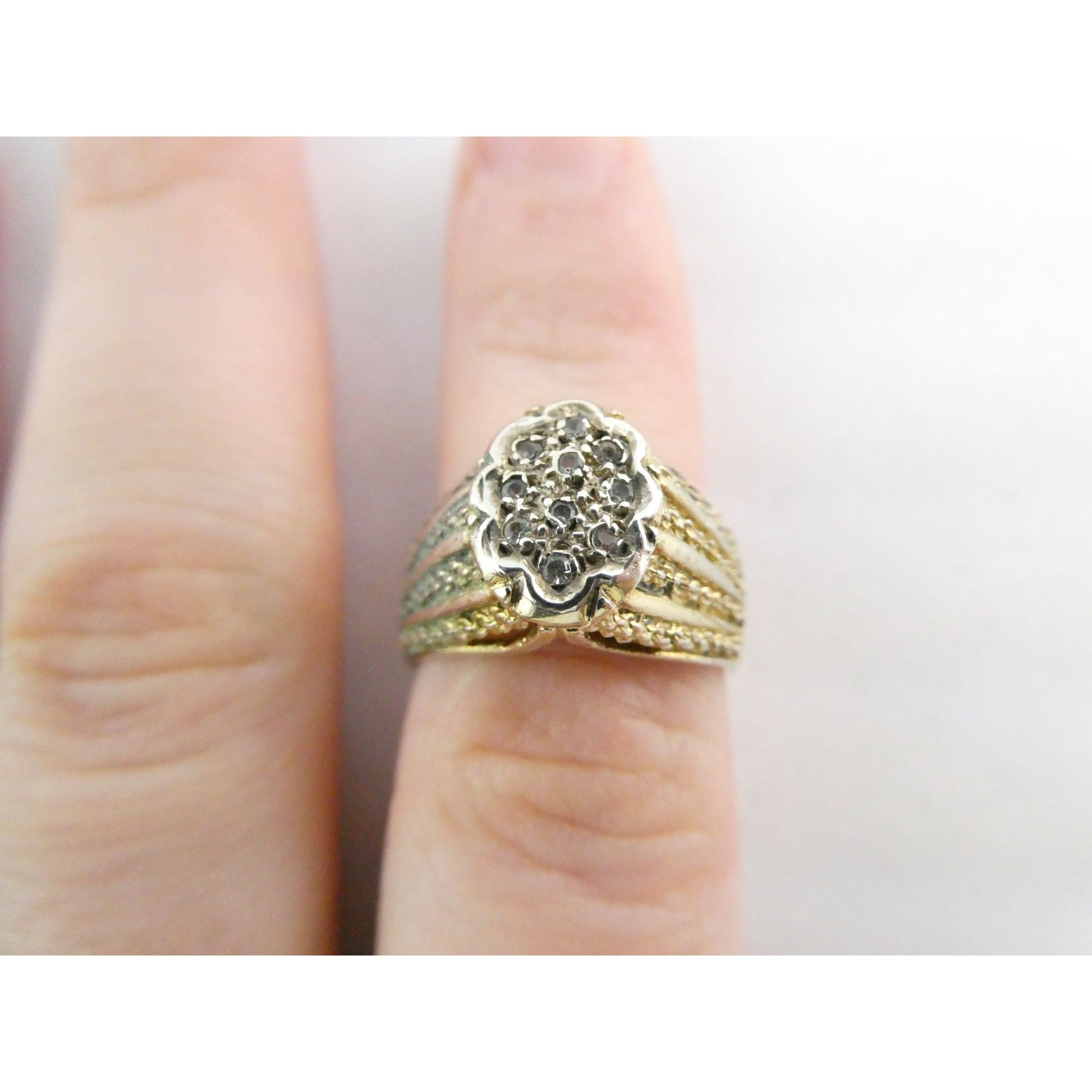 Gilt Sterling Silver Lab Created Diamond Chain Design Front Ring Size 6.25 5.5g
