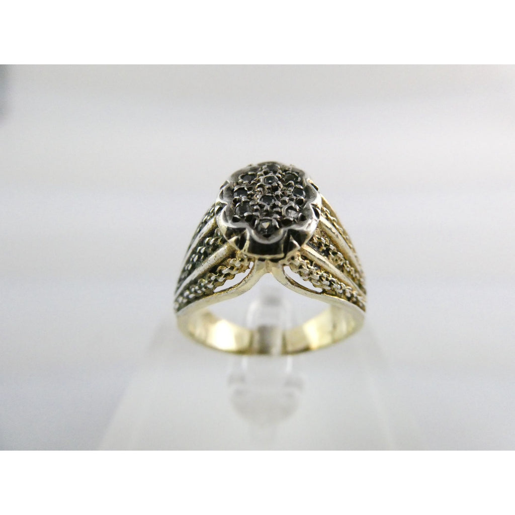 Gilt Sterling Silver Lab Created Diamond Chain Design Front Ring Size 6.25 5.5g
